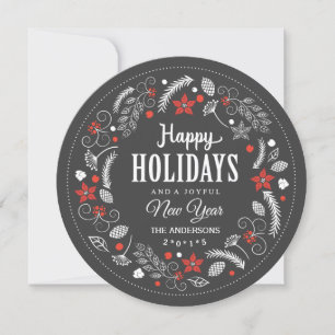 HAPPY HOLIDAYS FLORAL WREATH HOLIDAY PHOTO CARD