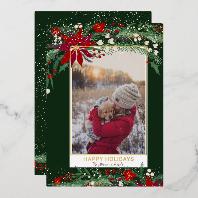 Happy holidays floral wreath snow photo (Front/Back)