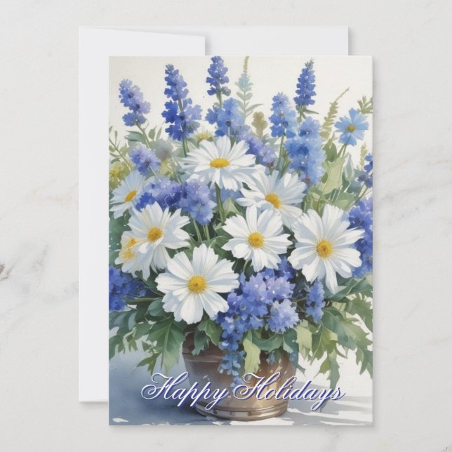 Happy Holidays Flowers Watercolor Merry Christmas Holiday Card (Front)