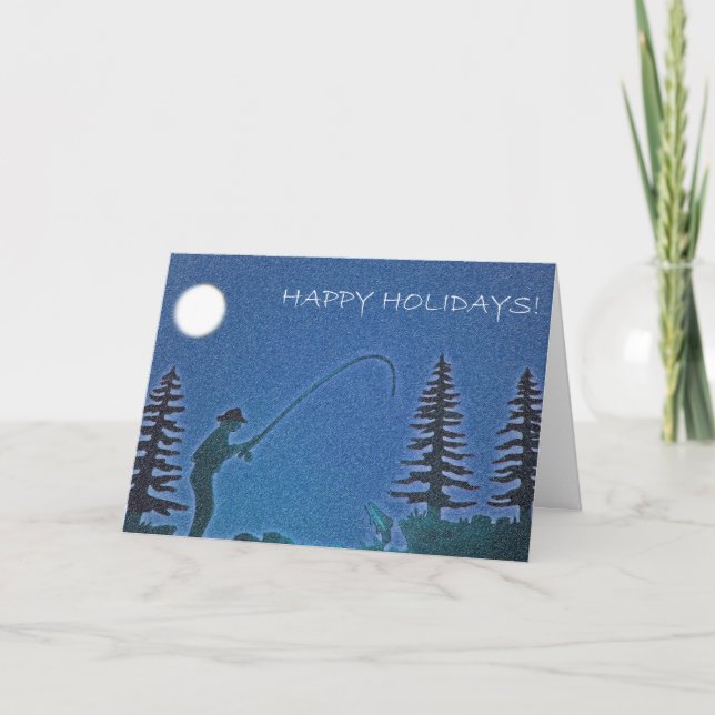 Happy Holidays! Fly Fisherman in Snow Holiday Card (Front)