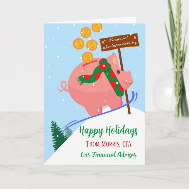 Happy Holidays for Financial Advisor Piggy Bank Card (Front)