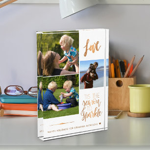 Happy Holidays for Grandma Love Gold Typography Photo Block