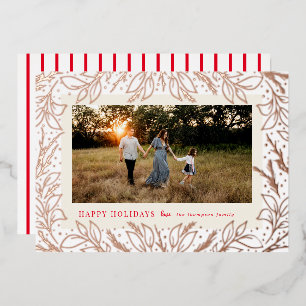 Happy Holidays Forest Foliage Red Rose Gold Photo