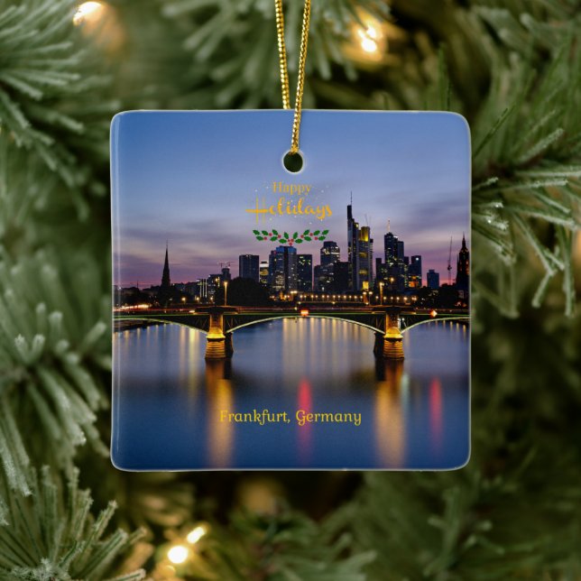 Happy Holidays, Frankfurt Bridge, Ceramic Ornament (Tree)