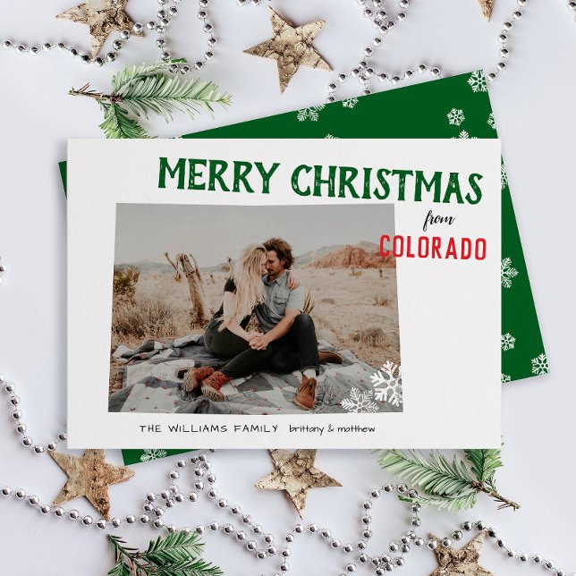 Happy Holidays from Colorado Photo Holiday Card (Happy Holidays Merry Christmas from Colorado state pride one photo family card moving announcement)