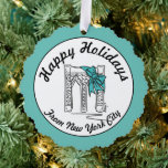Happy Holidays from New York City Brooklyn Bridge Tree Decoration Card<br><div class="desc">Design features an original marker illustration of the Brooklyn Bridge,  "dressed up" for the holidays with a blue bow. Ideal for Christmas or Hanukkah gifting!

Don't see what you're looking for? Need help with customisation? Contact Rebecca to have something designed just for you.</div>