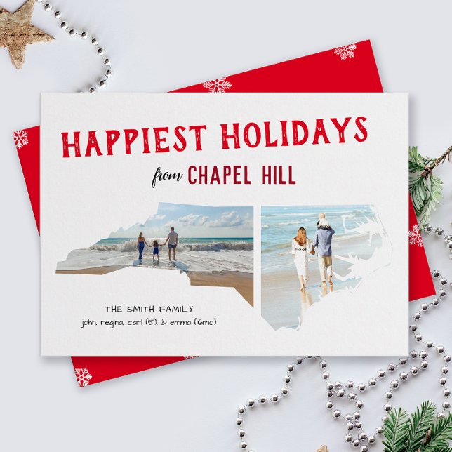 Happy Holidays from North Carolina Two Photo Holiday Card (From the state of North Carolina with love two photo Christmas holiday card and moving announcement)