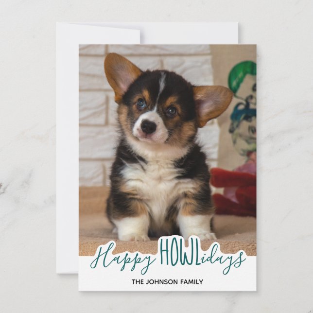 Happy Holidays from the Dog - Green Pet Photo Holiday Card (Front)