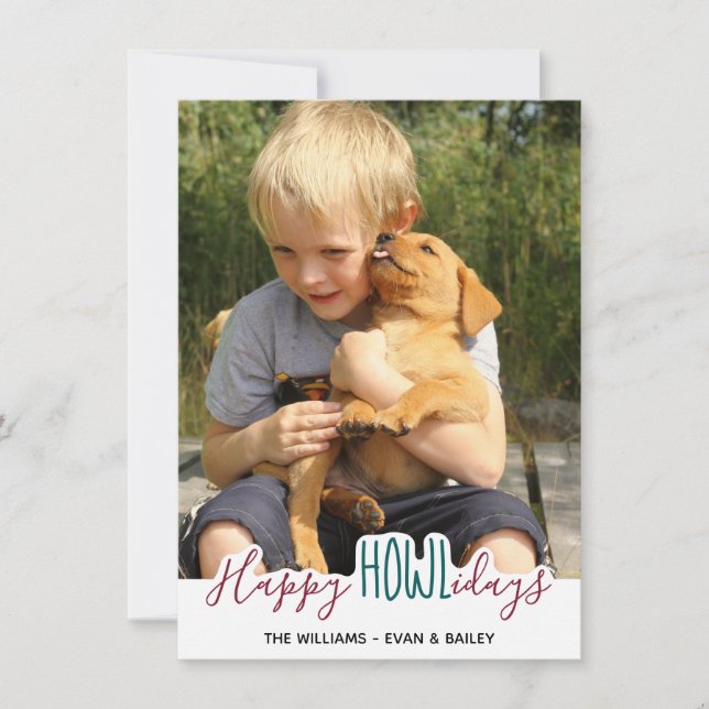 Happy Holidays from the Dog - Green Red Pet Photo Holiday Card (Front)