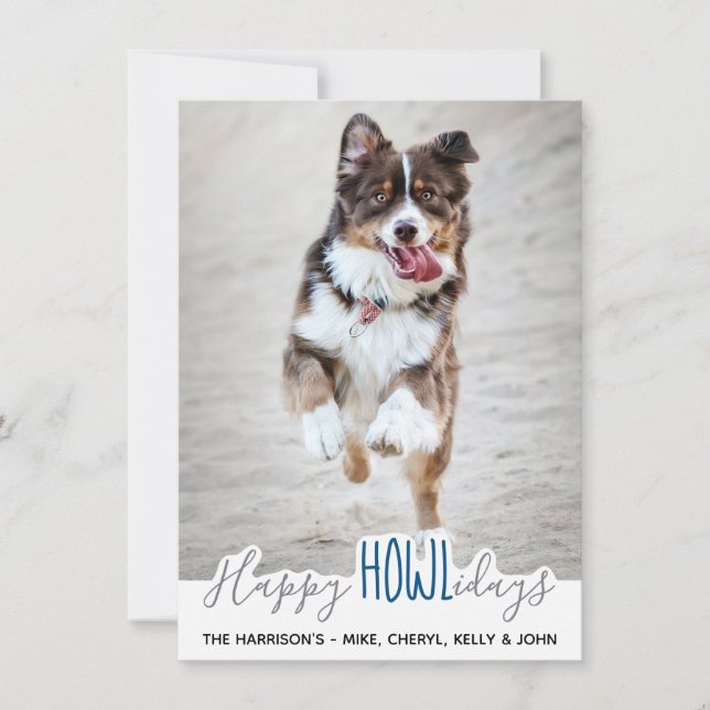 Happy Holidays from the Dog - Grey Blue Pet Photo Holiday Card (Front)