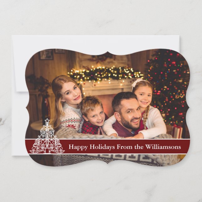 Happy Holidays Full Card Photo White Tree Fancy (Front)