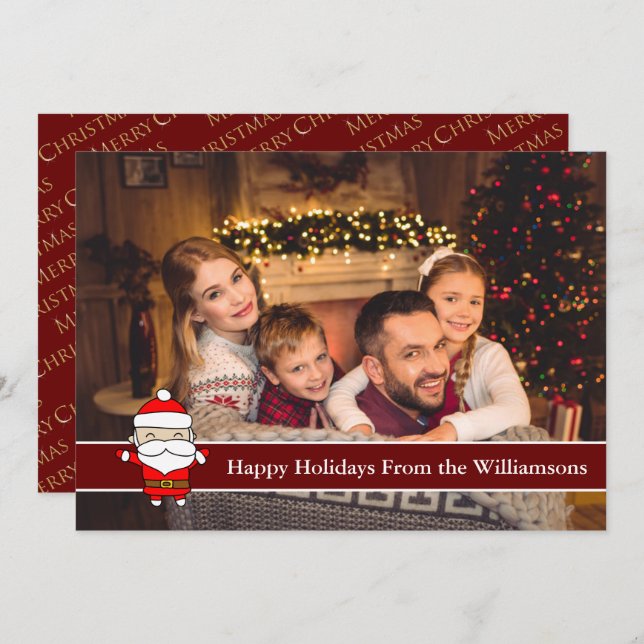 Happy Holidays Full Card Photo With Cute Santa (Front/Back)