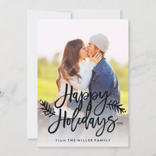 Happy Holidays Full Photo Chic Hand Lettered Holiday Card