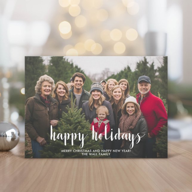 Happy Holidays Full Photo Modern Script Holiday Card (Modern, minimal Holiday Greeting Card)