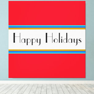 HAPPY HOLIDAYS Fun Bright Red White Blue Stripes Canvas Print