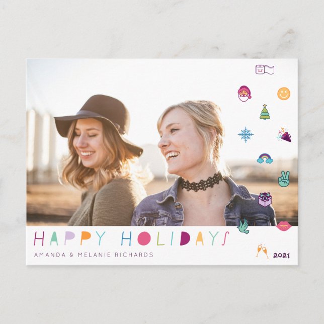 Happy Holidays Fun Christmas Emoji Family Photo Postcard (Front)
