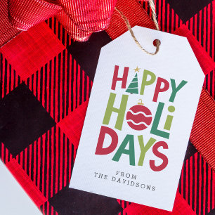 Happy holidays fun colorful Christmas Gift Tags