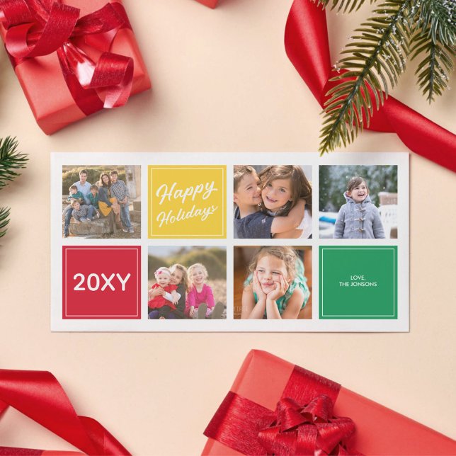 Happy Holidays Fun Colourful 5 Collage Photo Card (Creator Uploaded)