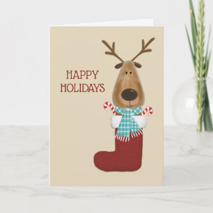 Happy Holidays Fun Reindeer Christmas Greeting Holiday Card