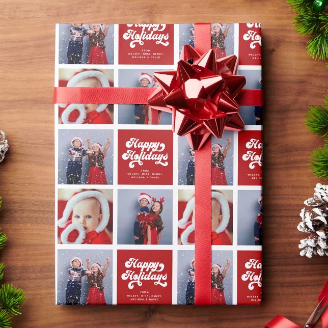 Happy Holidays Fun Simple Retro Typography Photo Wrapping Paper (Creator Uploaded)