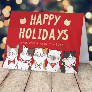 Happy Holidays Funny Cute Cats Caroling Holiday Card