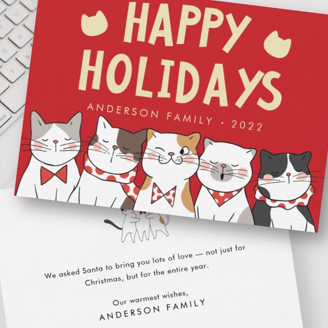 Happy Holidays Funny Cute Cats Caroling Holiday Card (Creator Uploaded)