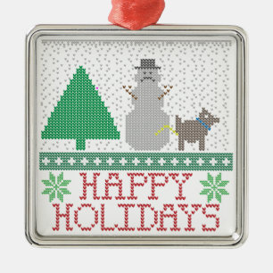 Happy Holidays Funny Dog Peeing Snowman Christmas Metal Tree Decoration