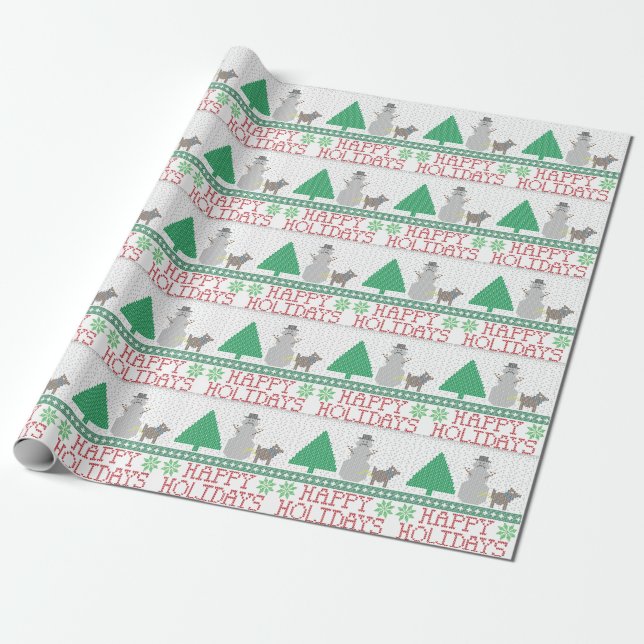 Happy Holidays Funny Dog Peeing Snowman Christmas Wrapping Paper (Unrolled)