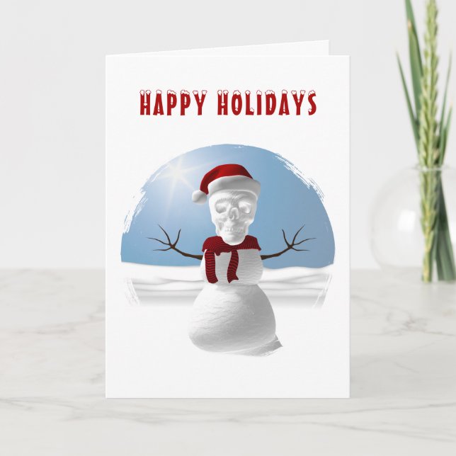 Happy Holidays. Funny skull-head snowman Card (Front)