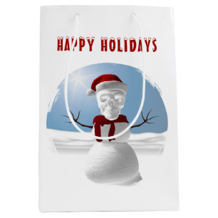 Happy Holidays. Funny skull-head snowman Medium Gift Bag