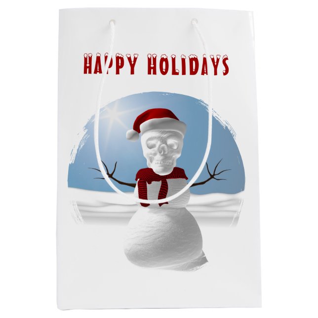 Happy Holidays. Funny skull-head snowman Medium Gift Bag (Front)