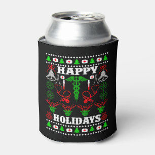 happy holidays funny ugly christmas nurse nursing can cooler