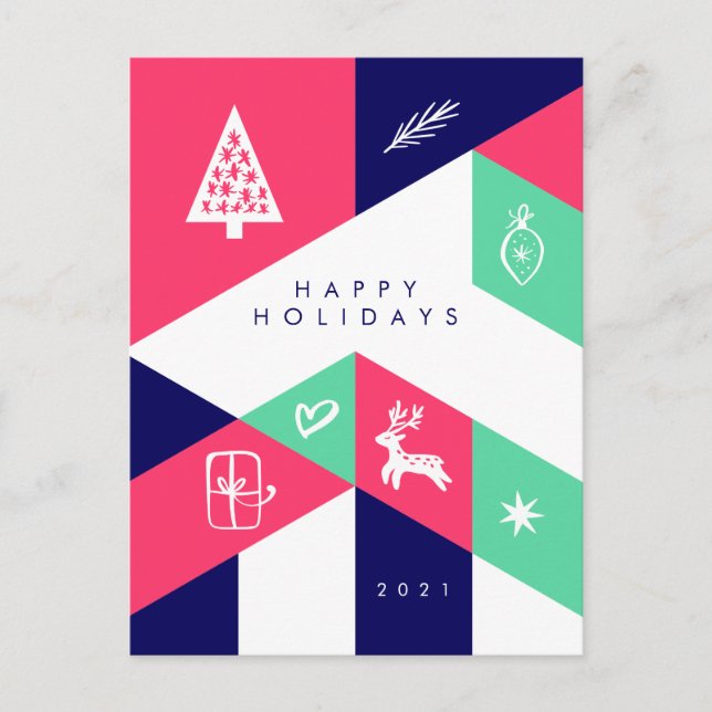 HAPPY HOLIDAYS Geometric Christmas Postcard (Front)