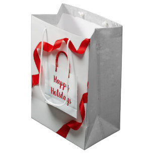 Happy Holidays Gift Bag With Red Ribbons