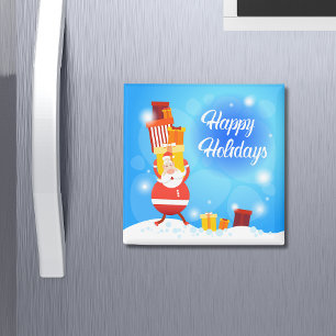 Happy Holidays Gift Carrying Santa Christmas Magnet