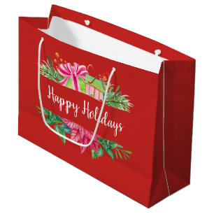 Happy Holidays Gifts And Evergreens Large Gift Bag