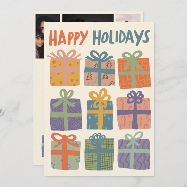 HAPPY HOLIDAYS Gifts Christmas CUSTOM 3 Photos  Holiday Card (Front/Back)