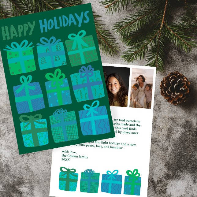 HAPPY HOLIDAYS Gifts Christmas CUSTOM 3 Photos  Holiday Card (HAPPY HOLIDAYS Gifts Christmas CUSTOM 3 Photos Hand-drawn Cute Holiday Card
)