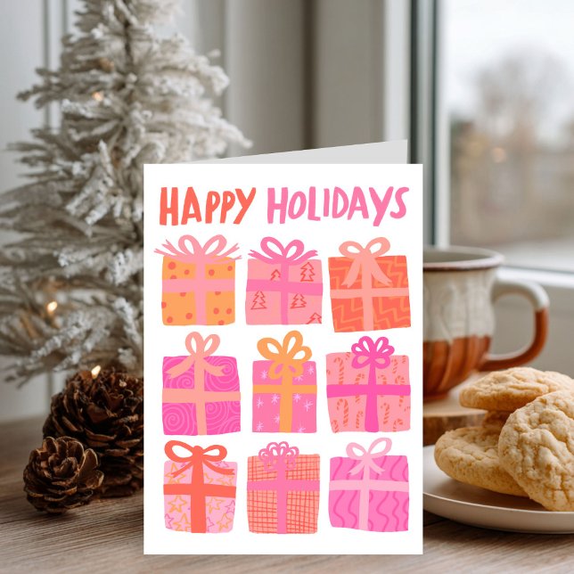 HAPPY HOLIDAYS Gifts Christmas CUSTOM Pink Cute  Holiday Card (HAPPY HOLIDAYS Gifts Hand-drawn Christmas CUSTOM Pink Cute Holiday Card
)