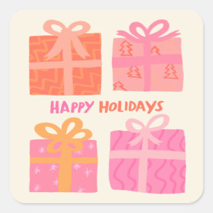 HAPPY HOLIDAYS Gifts Presents Christmas CUSTOM Square Sticker