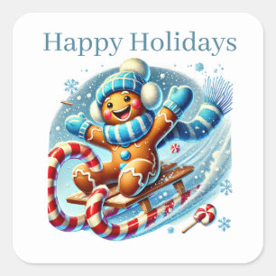 Happy Holidays gingerbread add text  Square Sticker