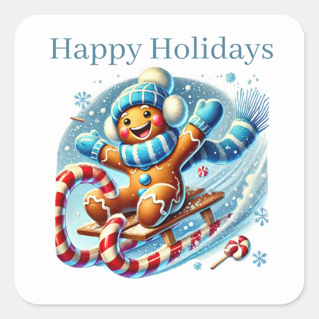Happy Holidays gingerbread add text  Square Sticker (Front)