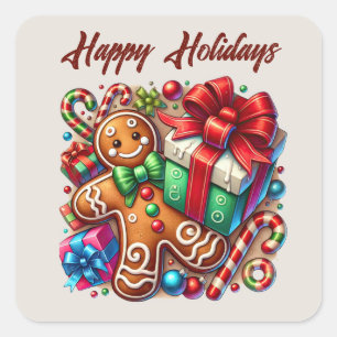 Happy Holidays gingerbread add text  Square Sticker