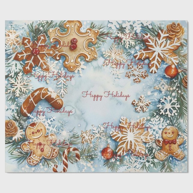 Happy Holidays Gingerbread Christmas  Wrapping Paper (Flat)