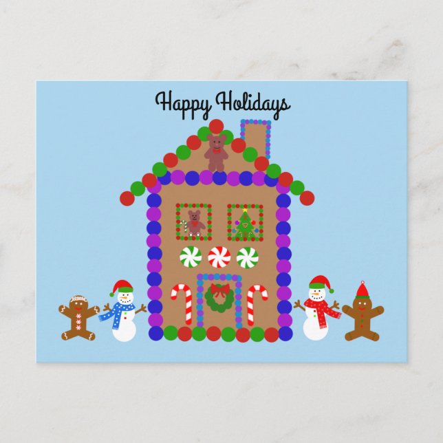Happy Holidays Gingerbread House #1 Postcard (Front)
