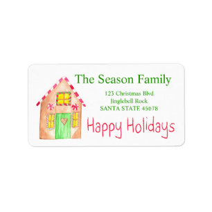 Happy Holidays Gingerbread house Label