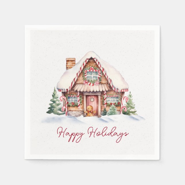 Happy Holidays Gingerbread House Napkin (Front)