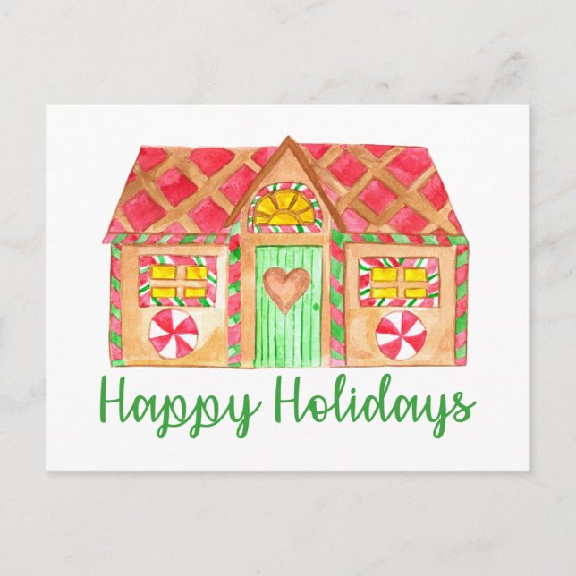 Happy Holidays Gingerbread house Postcard (Front)