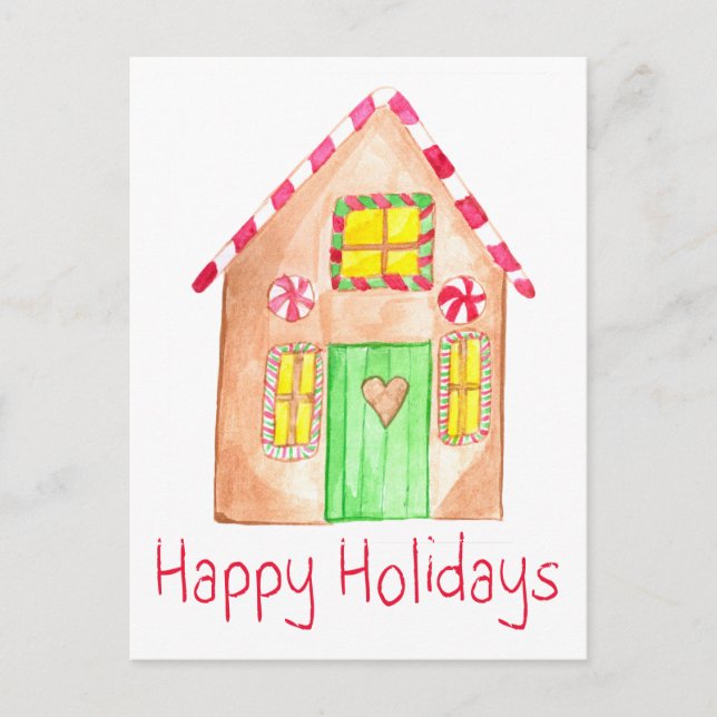 Happy Holidays Gingerbread house Postcard (Front)