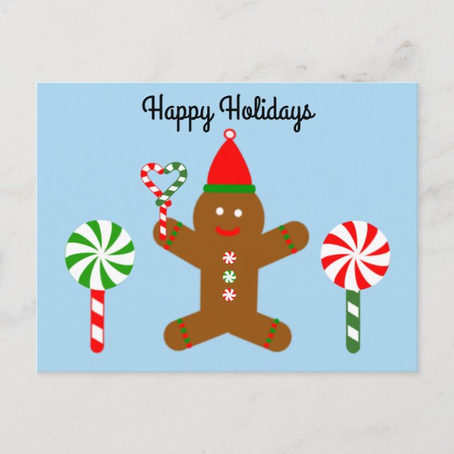 Happy Holidays Gingerbread Man #1 Postcard (Front)
